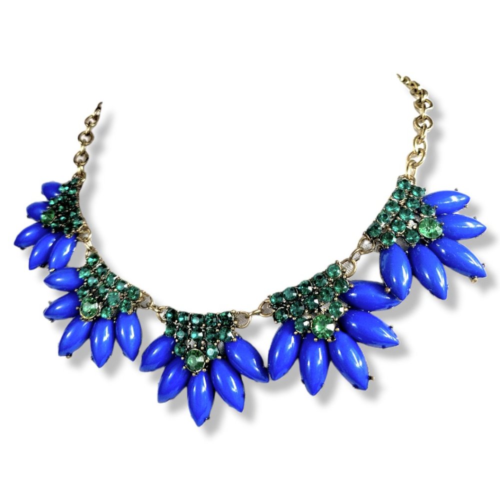 Statement Necklace Adjustable Length Blue And Aqu… - image 2